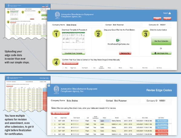 AMECA’s web portal data submission process and editing dashboard display.