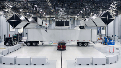 Commercial vehicle crash test at the IIHS CAPE crash test center